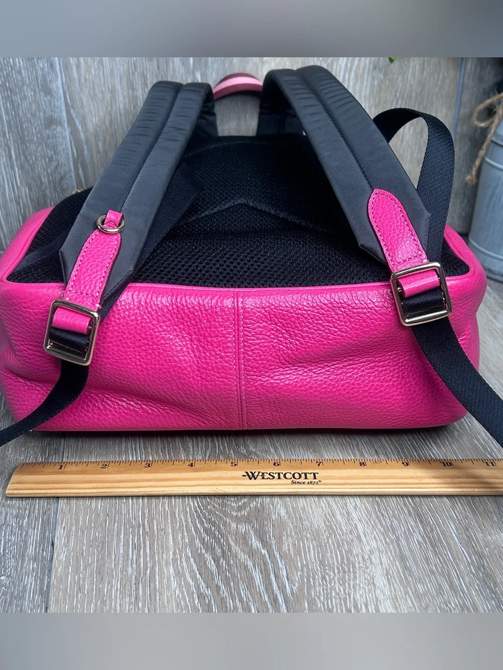 Coach Signature Monogram Pink Leather Trim Backpack – Gold Hardware – Medium